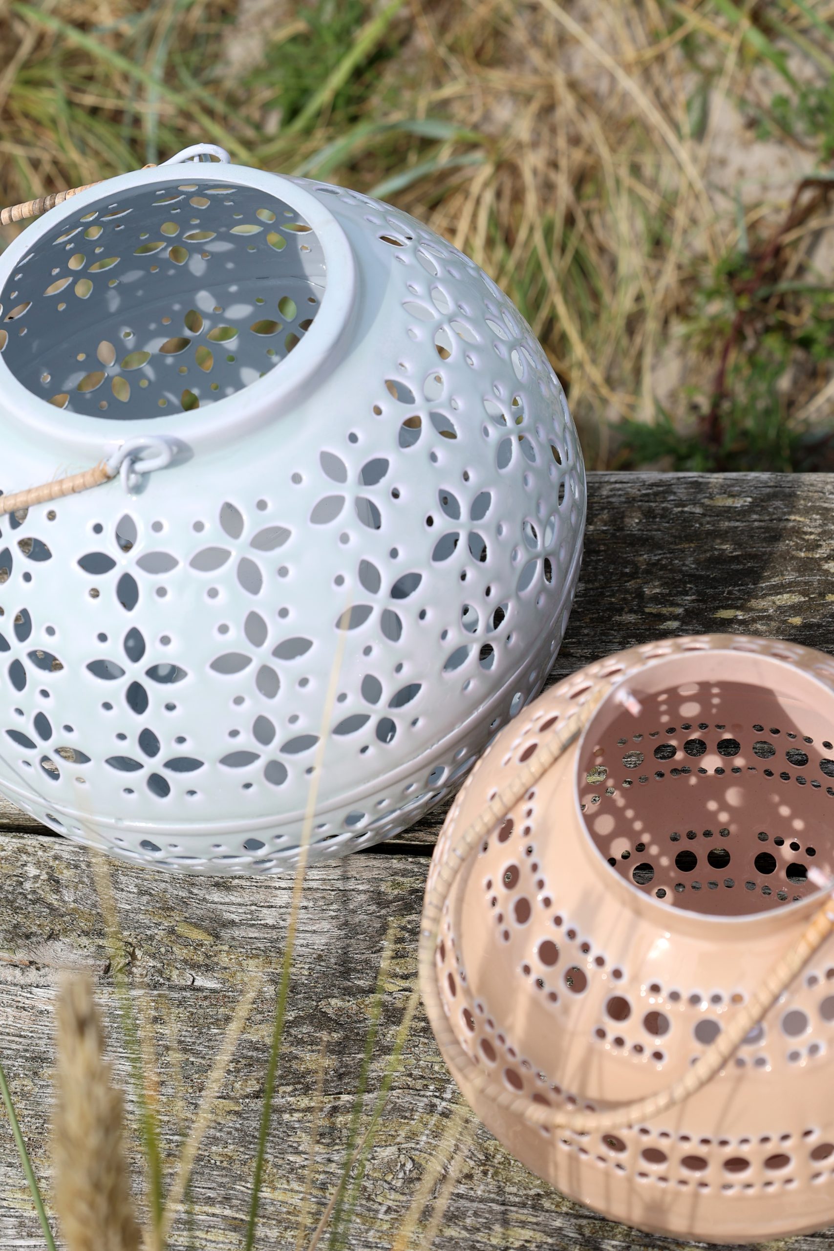 Lanterna Uragano con schema H19/D20 cm azzurro cielo - immagine 5