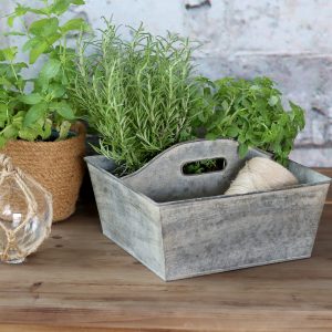 Scatola con Maniglia e 2 Scomparti H14/L25/W25 – Zinco Anticato