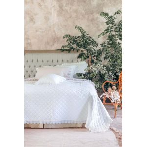 Trapunta con gala in pizzo 200 GSM in microfibra – Bianco 260 x 260 cm