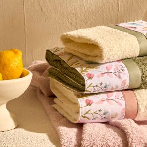 Asciugamani Spugna Set 4 Pezzi Viso + Ospite JANE in Puro Cotone con Balza in Percalle