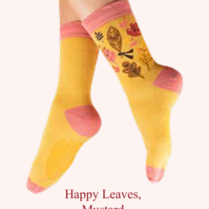 Calze corte da Donna in Bambù - SOC760 Happy Leaves, Mustard