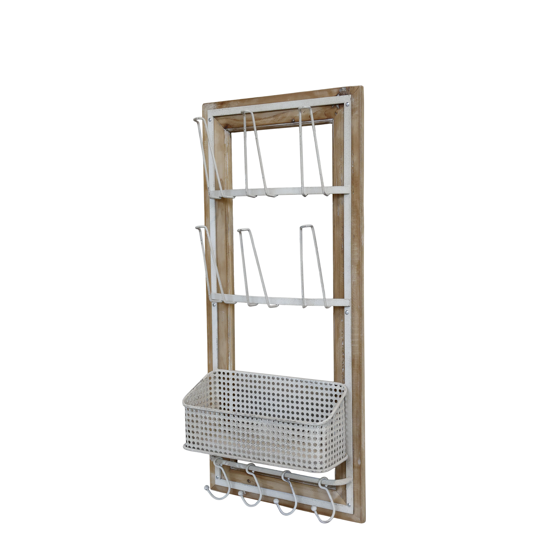 Portaoggetti con Ganci e Cestino H90xL40xW15 cm – Color Crema Antico - immagine 2
