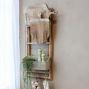 Portaoggetti con Ganci e Cestino H90xL40xW15 cm – Color Crema Antico