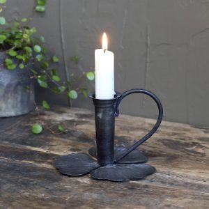 Chamberstick con Foglie per Candela Corta H19xL13xW12 cm – Finitura Antique Coal