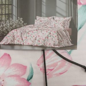 Completo Letto Copriletto Matrimoniale in Percalle di Cotone - Fantasia Tulipani